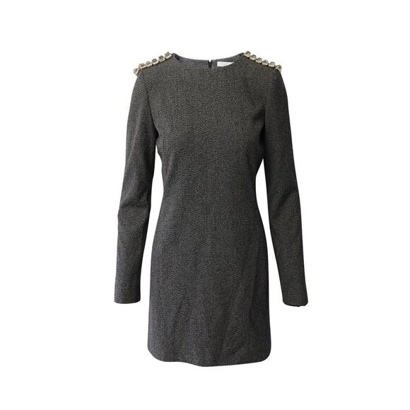 Chloe Epaulettes Sheath Dress in Black Wool